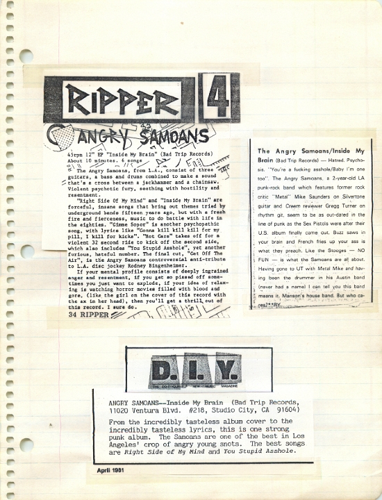 ANGRY SAMOANS Metal Mike Scrapbook 1980 – P.J. Galligan on Lead Guitar Page 22